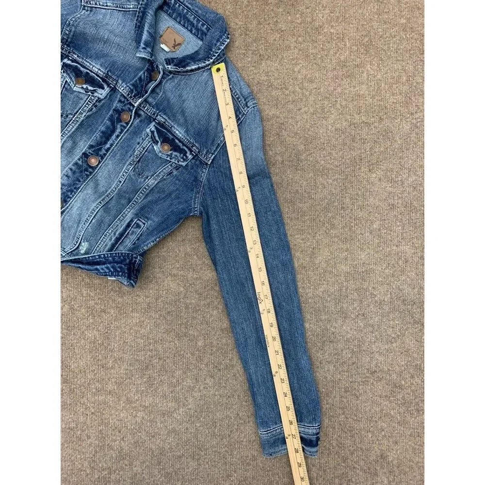Vintage American Eagle Jacket Womens L Denim Trucker Type III Distressed Y2K - Picture 4 of 8